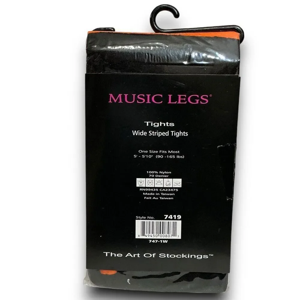 Music Legs 7419 Black & Orange Wide Striped Tights One Size Fits Most